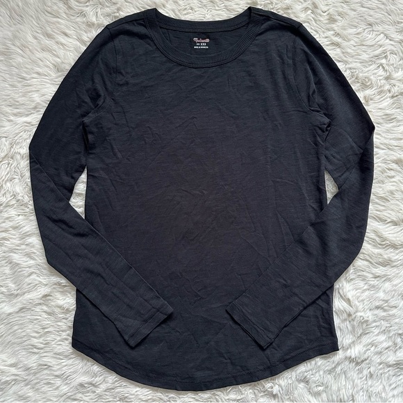 Madewell Top Whisper Cotton Rib-Crewneck Long-Sleeve Tee True Black XXS NWT New - Picture 3 of 11